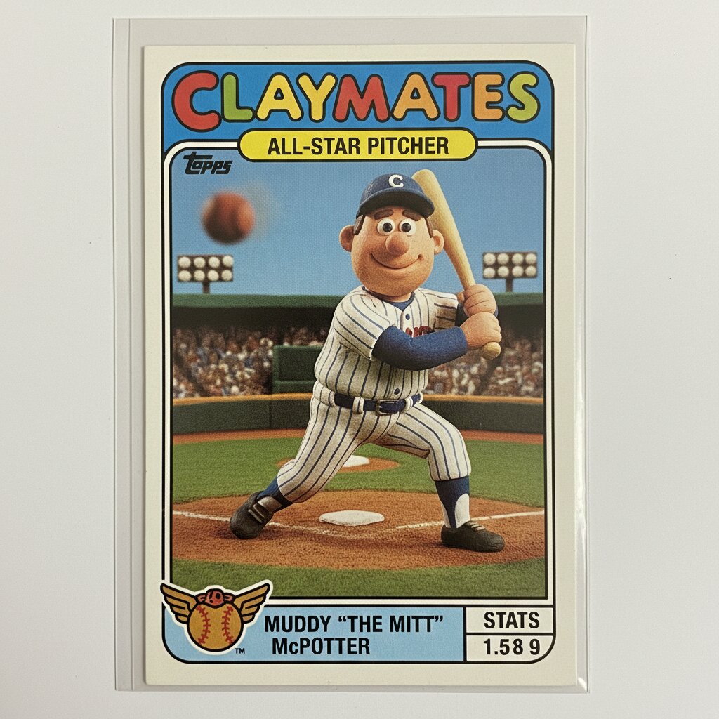 claymation &mdash; baseball card &mdash; generated image