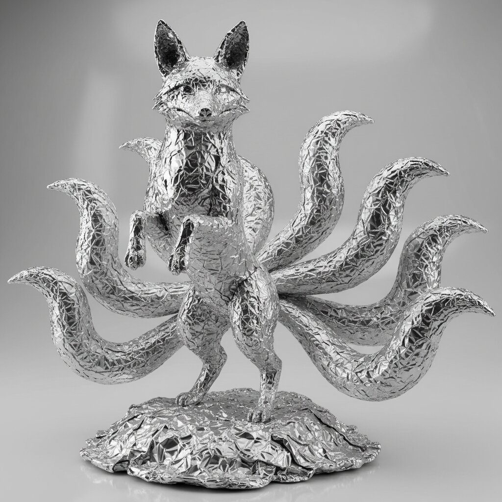 tinfoil &mdash; A nine-tailed fox &mdash; generated image