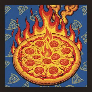 pop art silkscreen &mdash; a pizza on fire