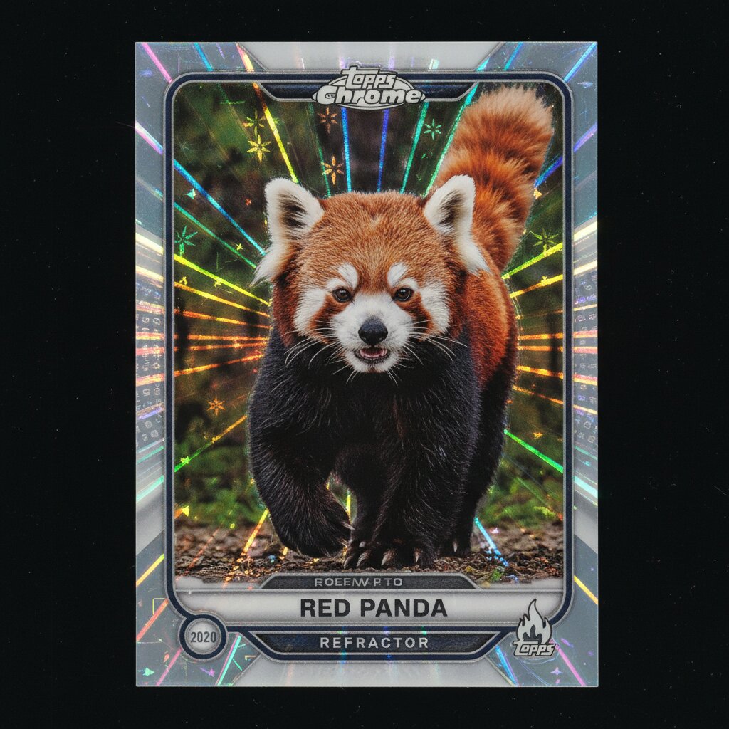 2020s Topps Chrome refractor &mdash; a red panda &mdash; generated image