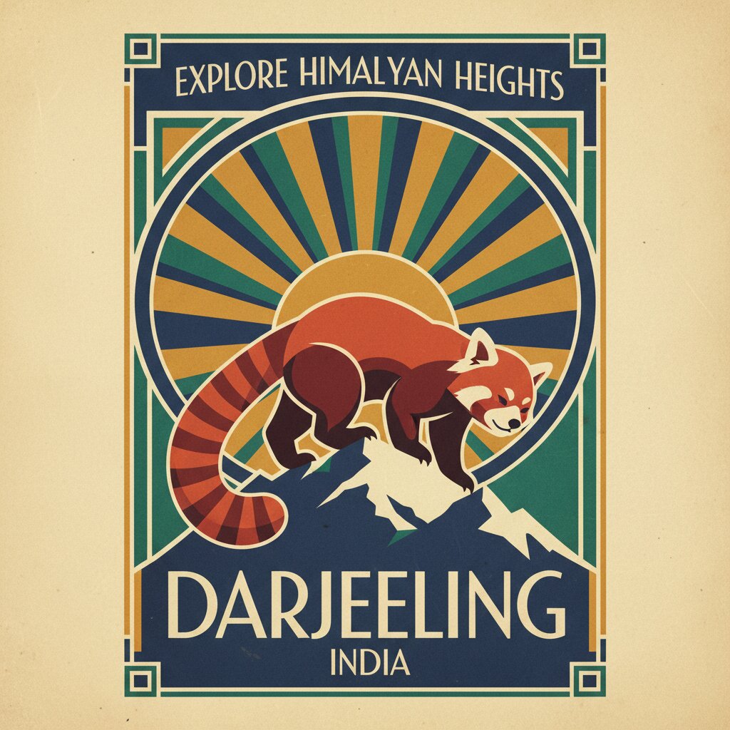 Art Deco travel poster &mdash; a red panda &mdash; generated image