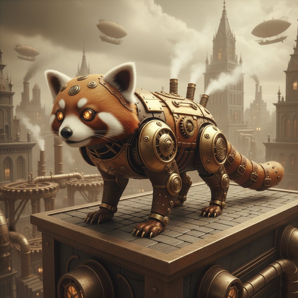 steampunk &mdash; a red panda &mdash; generated image
