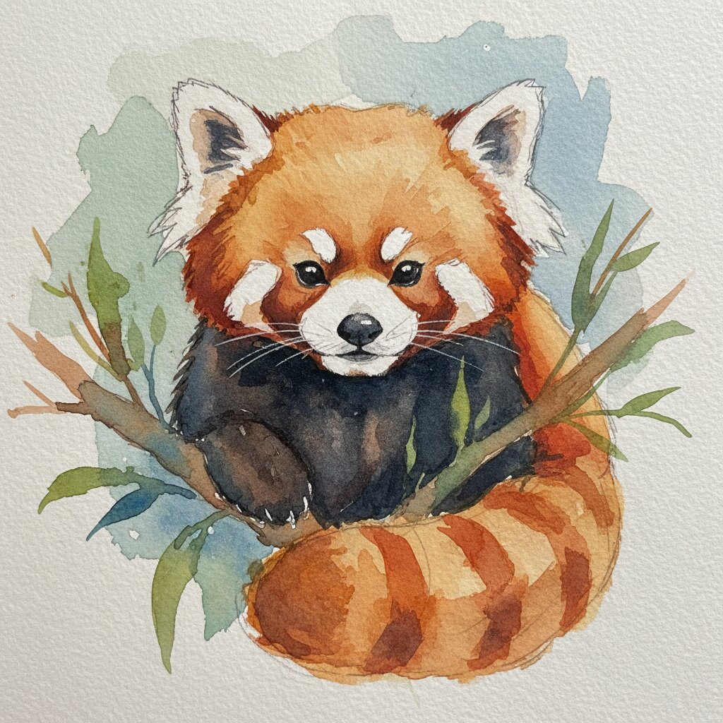 watercolor sketchbook &mdash; a red panda &mdash; generated image