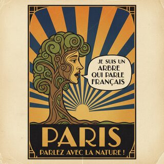 Art Deco travel poster &mdash; A Tree Speaking Untranslated French