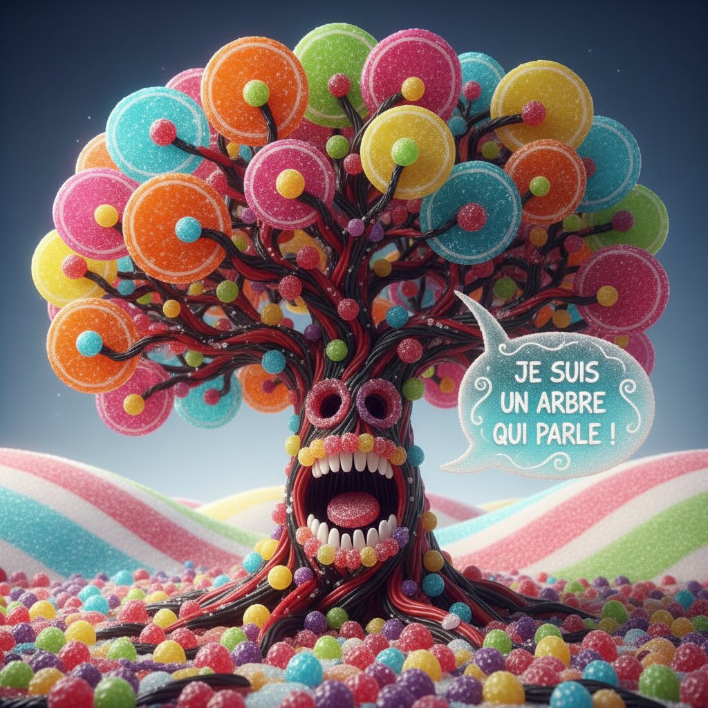made of candy &mdash; A Tree Speaking Untranslated French &mdash; generated image