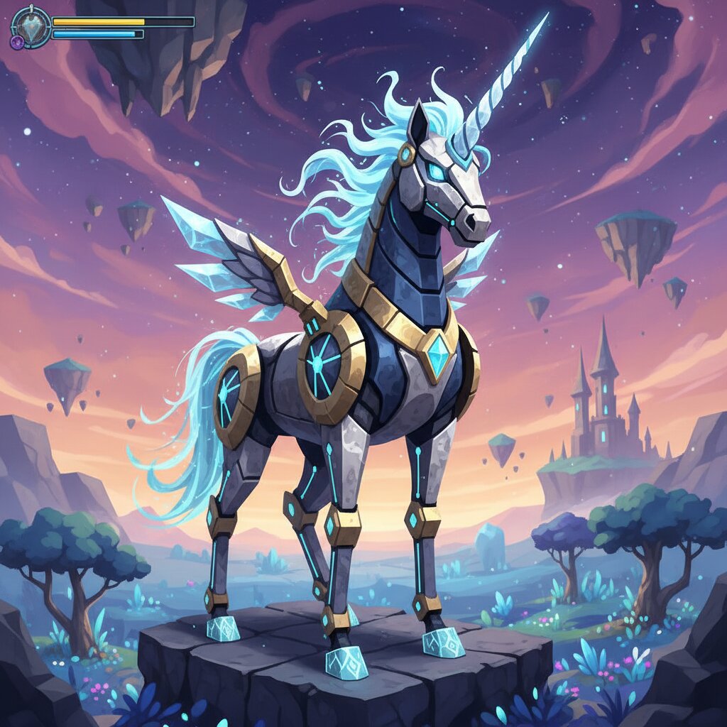 FFXI &mdash; a unicorn who is actually a robot &mdash; generated image
