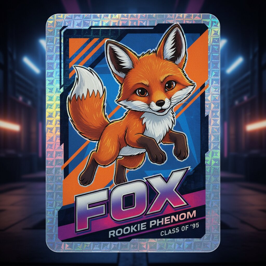 1990s glossy rookie card &mdash; Fox &mdash; generated image