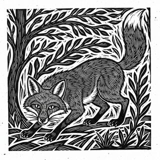 woodcut block print &mdash; Fox