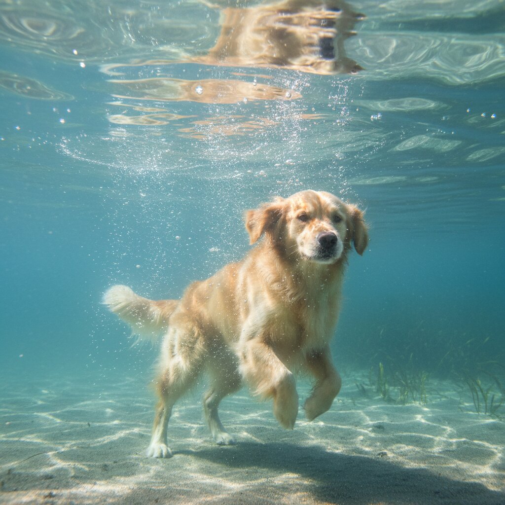 underwater &mdash; golden retriever &mdash; generated image