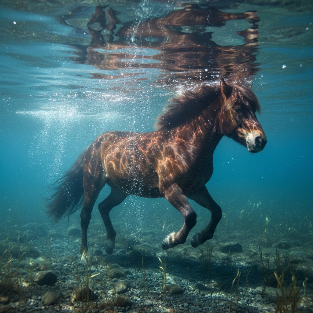 underwater &mdash; icelandic horse &mdash; generated image