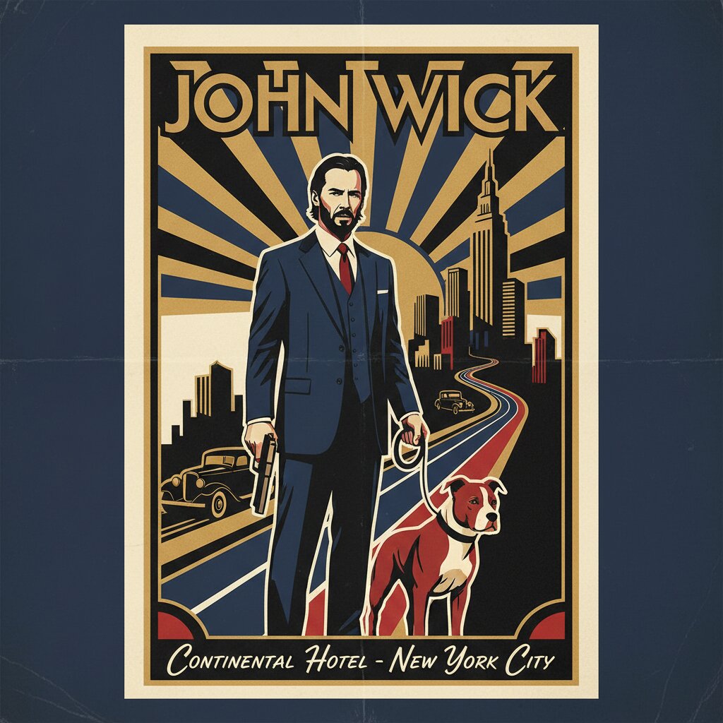 Art Deco travel poster &mdash; John Wick &mdash; generated image