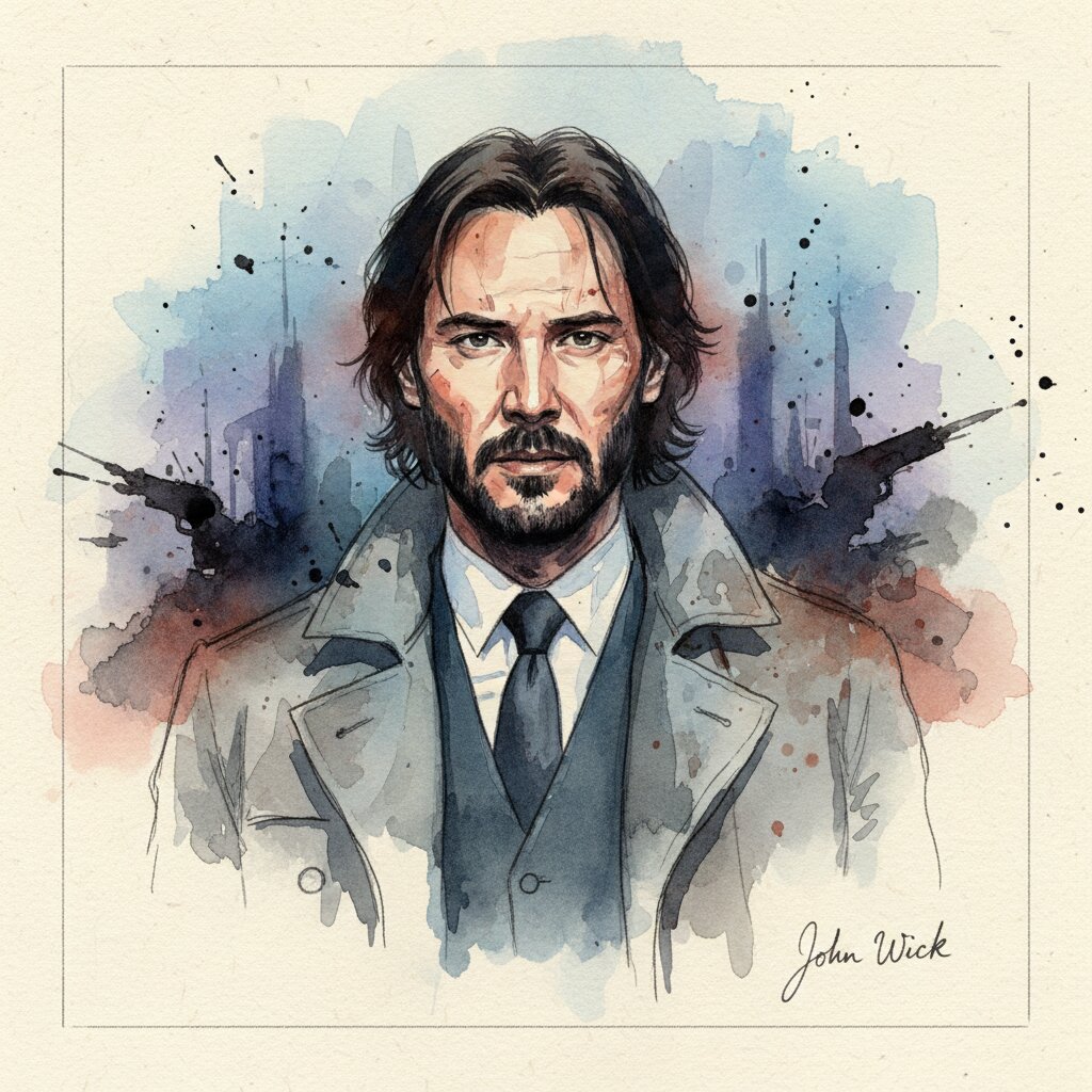 watercolor sketchbook &mdash; John Wick &mdash; generated image