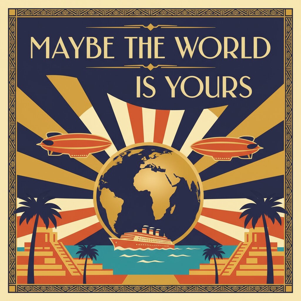 Art Deco travel poster &mdash; Maybe the World is Yours &mdash; generated image