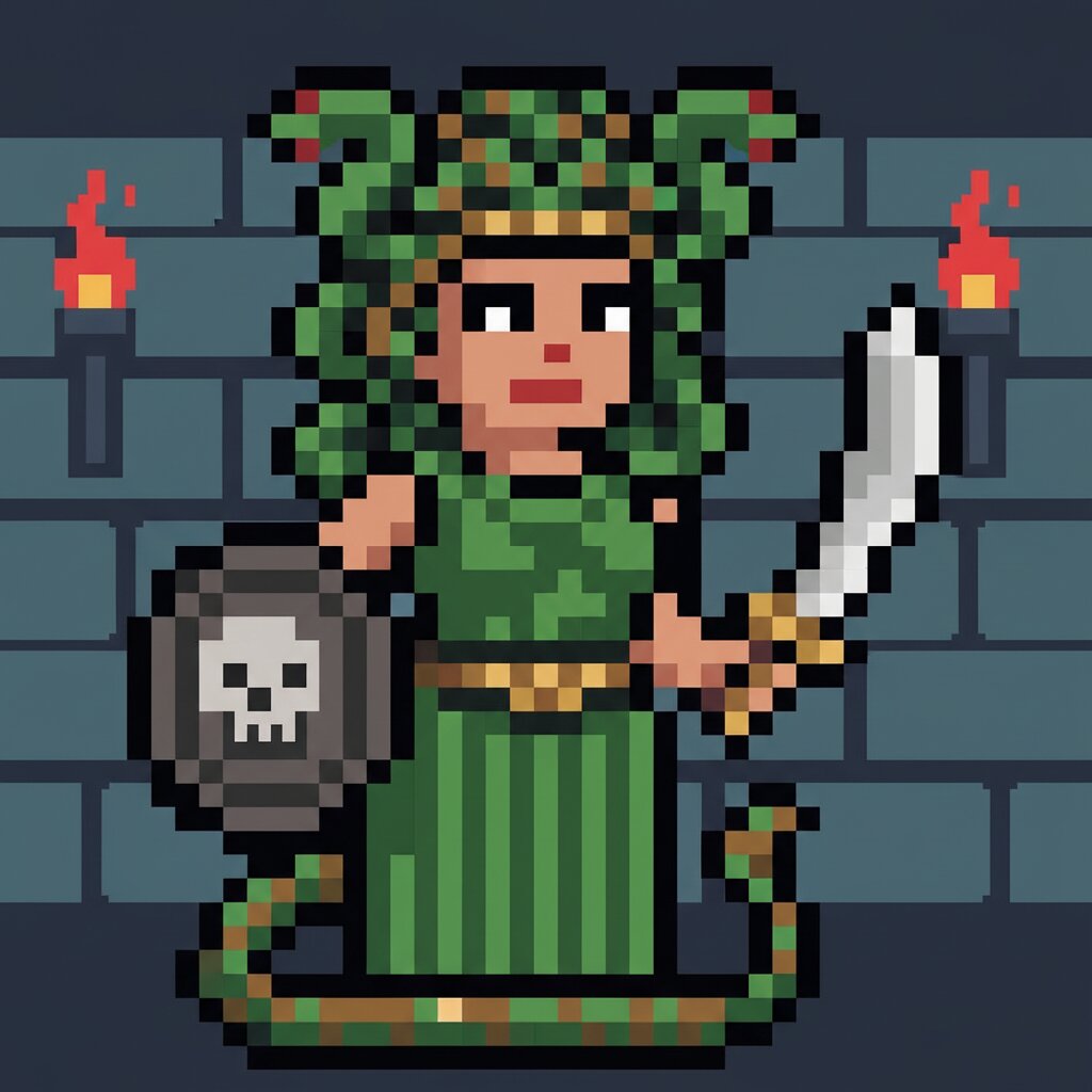 8-bit pixel art &mdash; Medusa &mdash; generated image