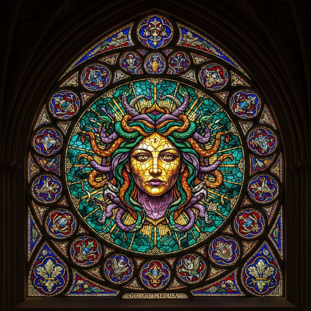 stained glass &mdash; Medusa &mdash; generated image