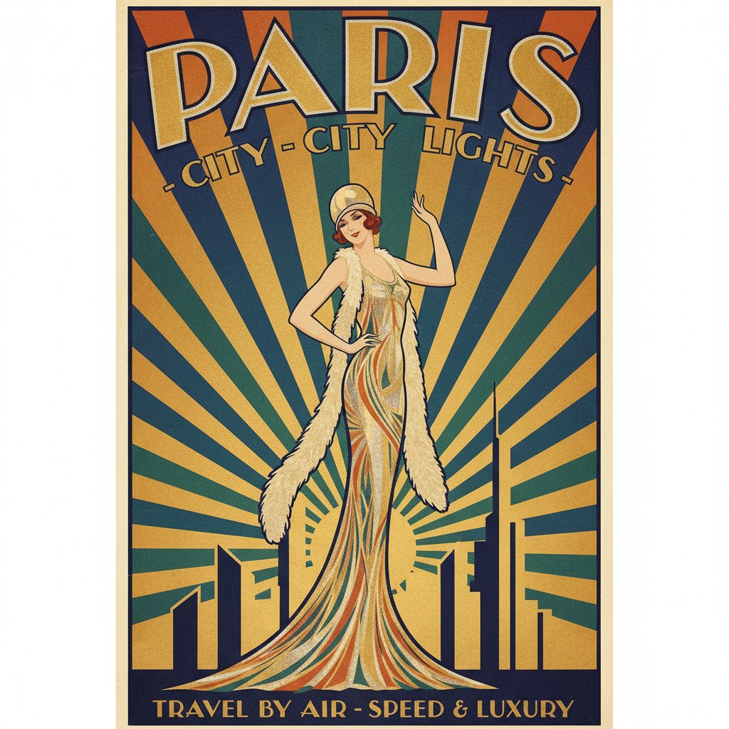 Art Deco travel poster &mdash; Pinup Girl &mdash; generated image