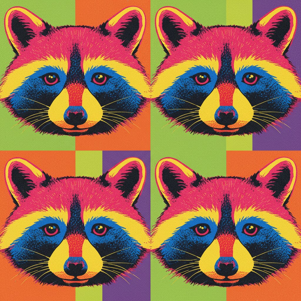 pop art silkscreen &mdash; Raccoon &mdash; generated image