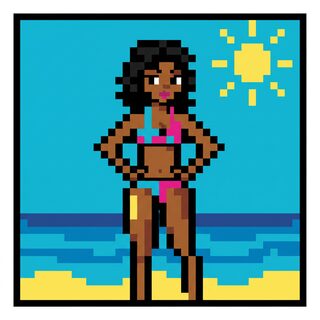 8-bit pixel art &mdash; racially ambiguous swimsuit model