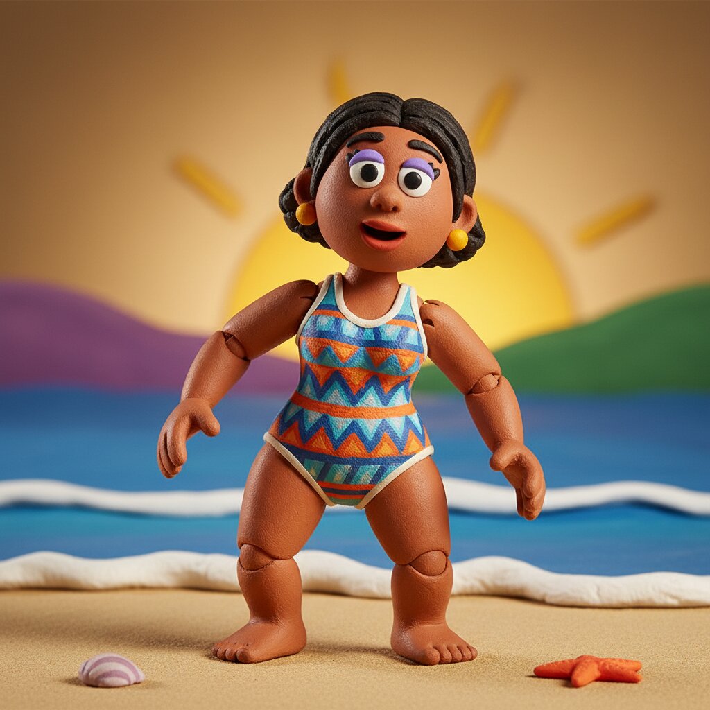 claymation &mdash; racially ambiguous swimsuit model &mdash; generated image